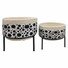 P CJ. DE CACHEPOTS DE CERAMICA COM BASE DE MADEIRA - 2PS TN0280