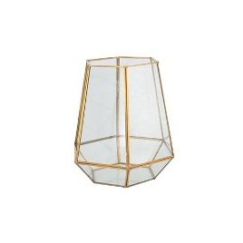 VASO SEXTAVADO DE METAL E VIDRO DOURADA 19CM X 21CM X 22,5CM TS0013