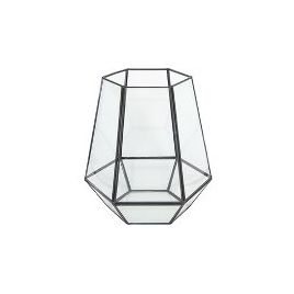 VASO SEXTAVADA DE METAL E VIDRO PRETA 17,5CM X 15CM X 19CM TS0018