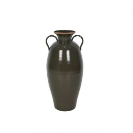 VASO DECORATIVO EM METAL COM ALCA VERDE COM DETALHE BEGE VE0181